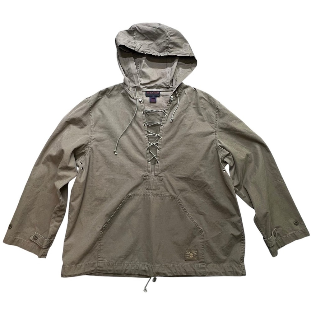 Vintage Polo Ralph Lauren‎ Anorak Jacket Military Green Lace Up Hooded Size S